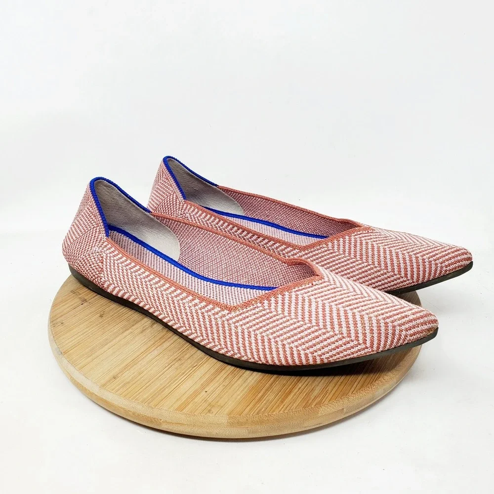 Rothys The Point Ballet Flats Womens 8.5 Amber Herringbone Metallic Pointed Shoe